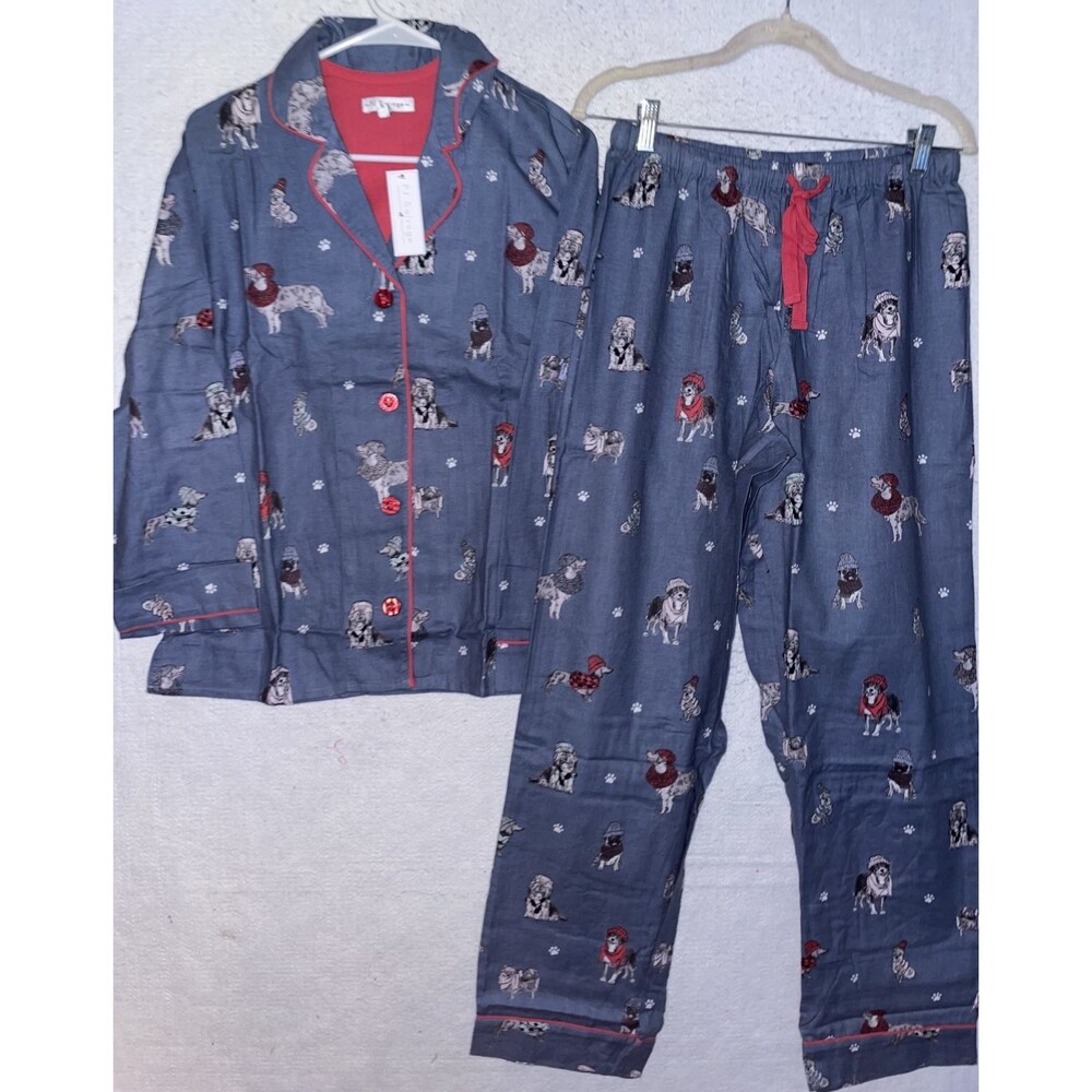 PJ Salvage Dogs Cotton LIGHTWEIGHT Flannel PJ Set Pajama Womens sz S long sleeve